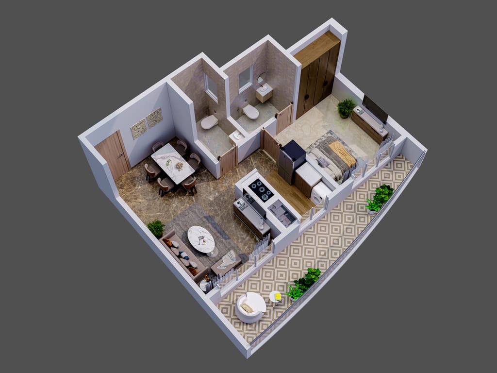 Arc Hayaat Hilton 1BHK Floor Plan